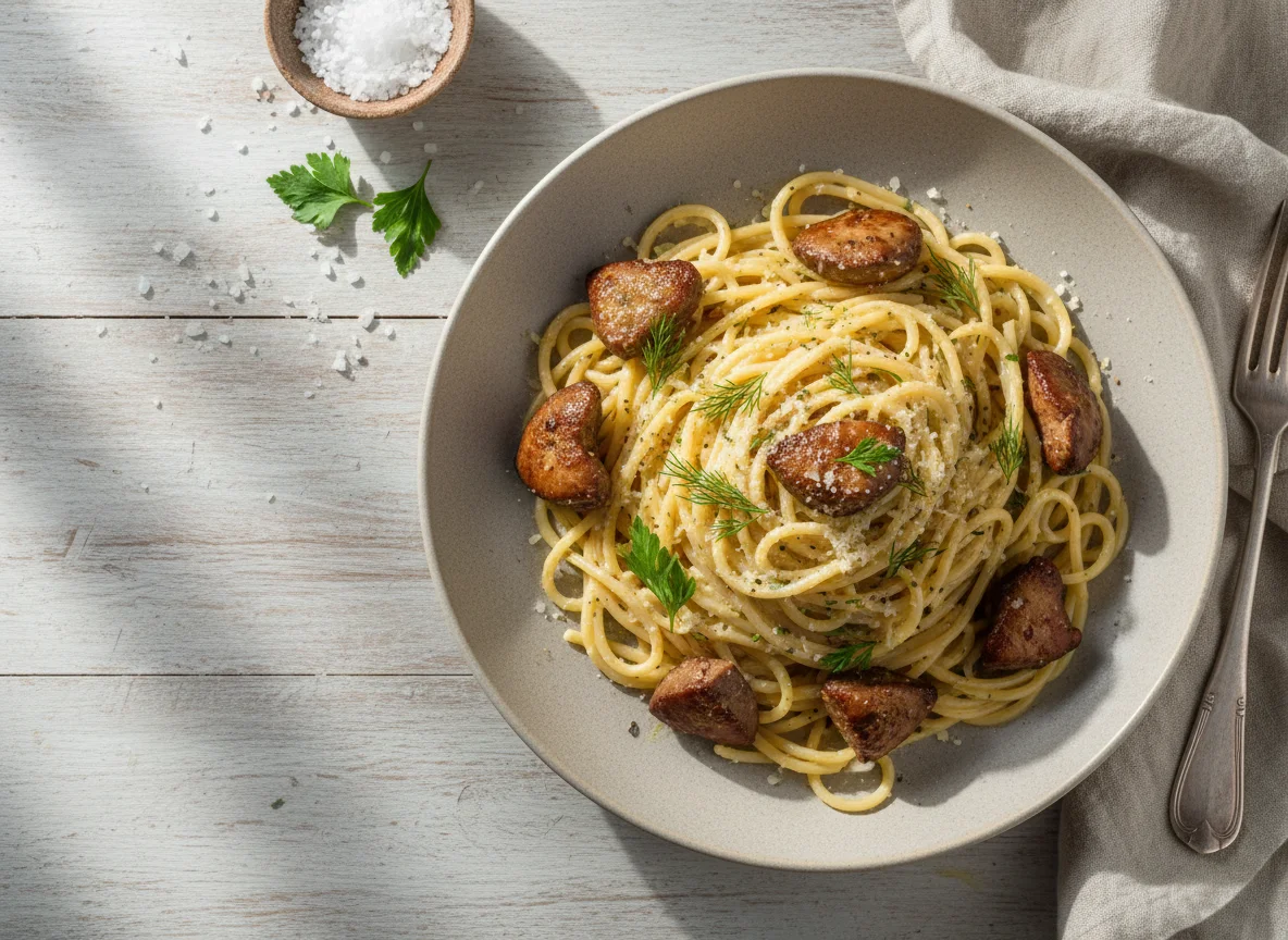 Паста с куриной печенью и сливочным соусом photo