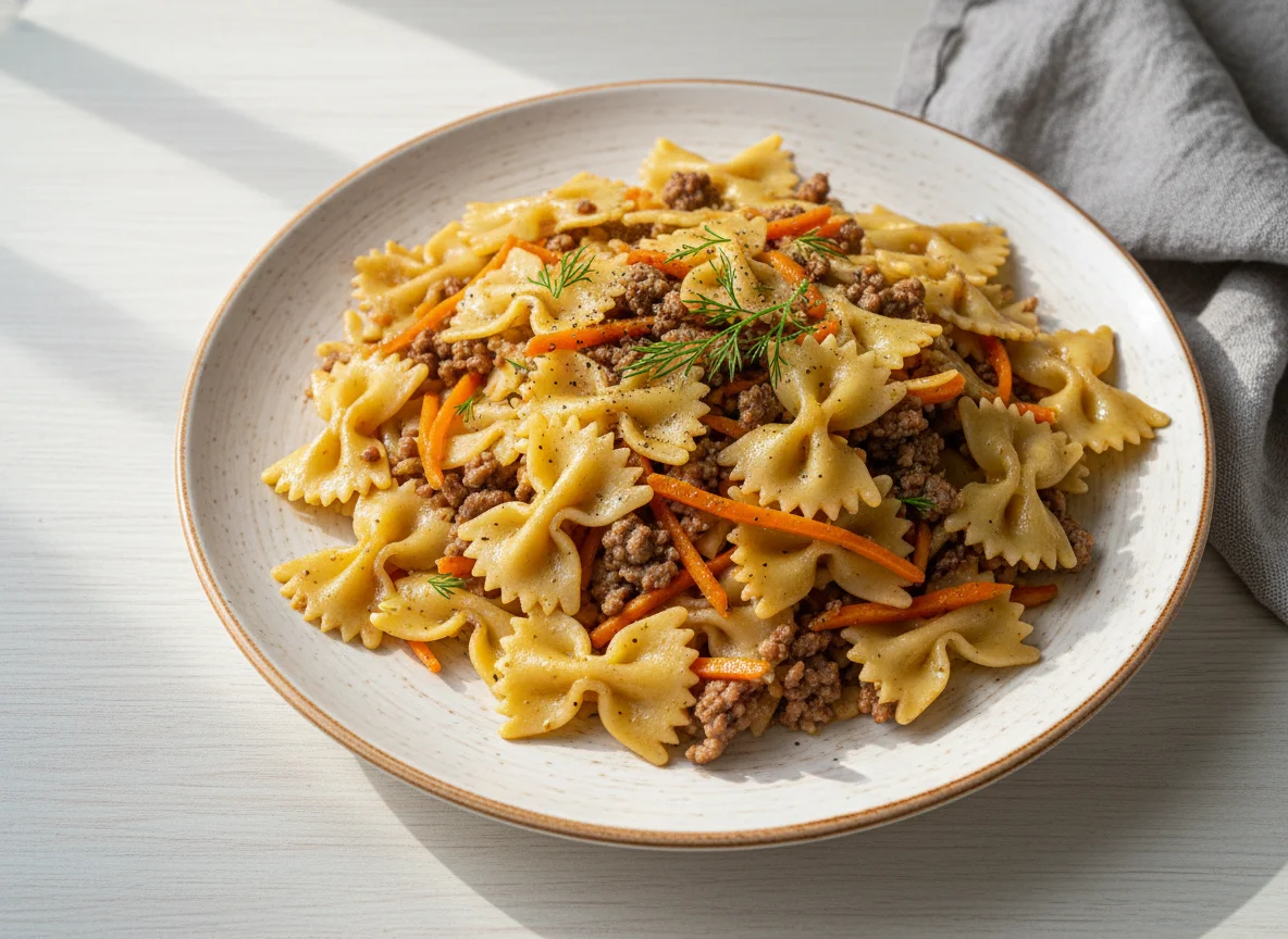 Паста с мясным фаршем и морковью photo