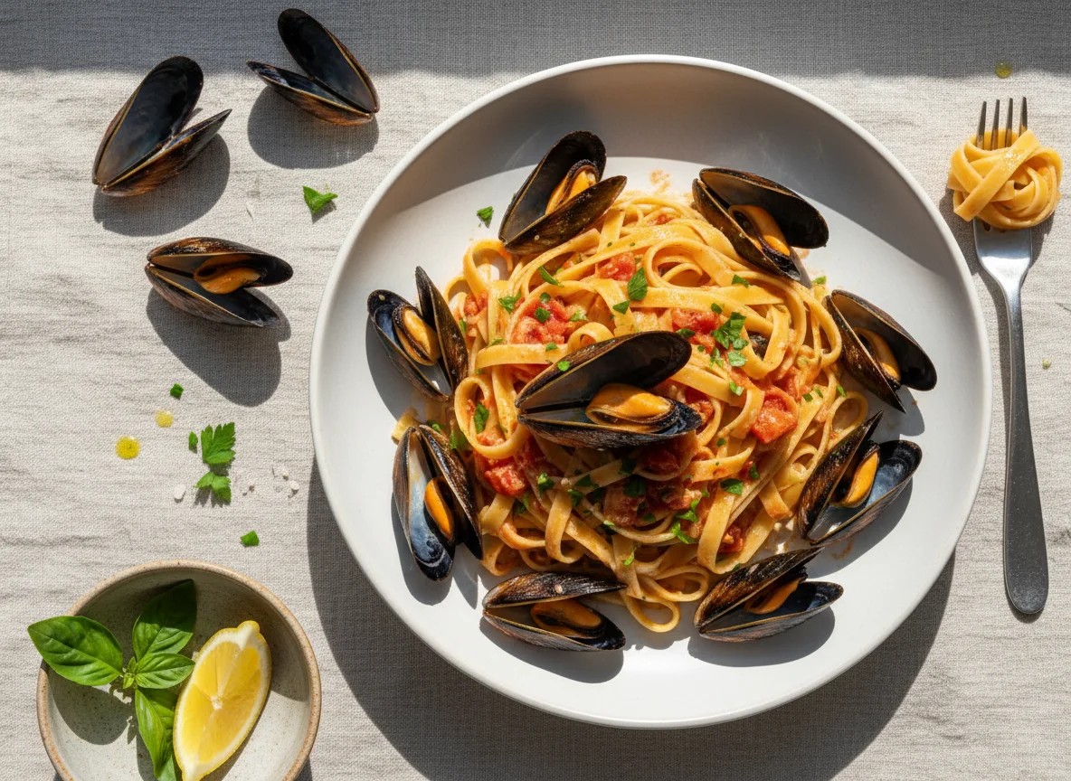 Паста с мидиями photo