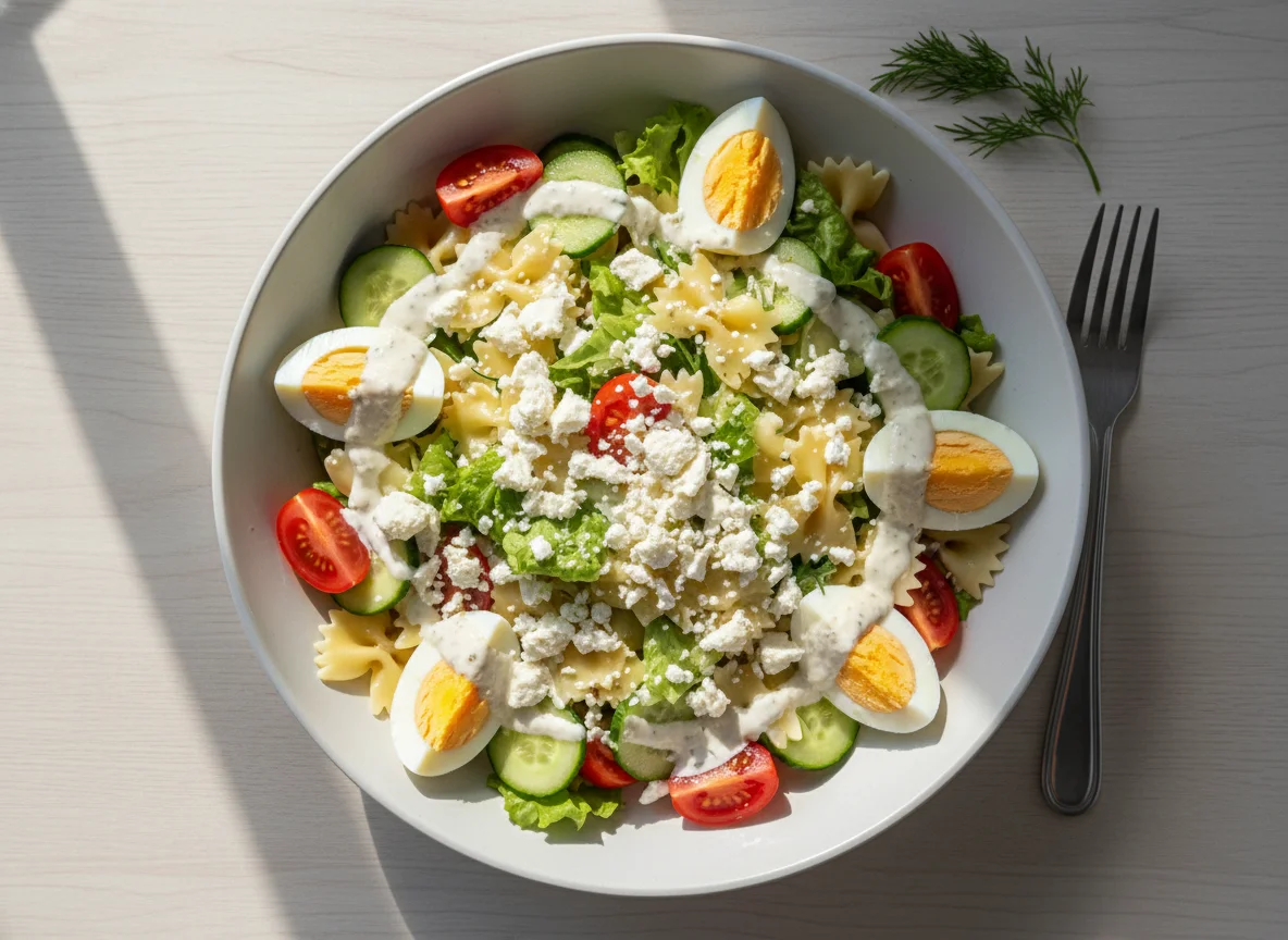 Паста с овощами, яйцом и сыром photo