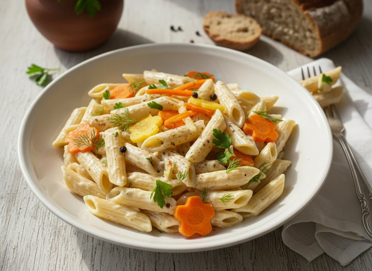 Паста с овощами и сливочным соусом photo