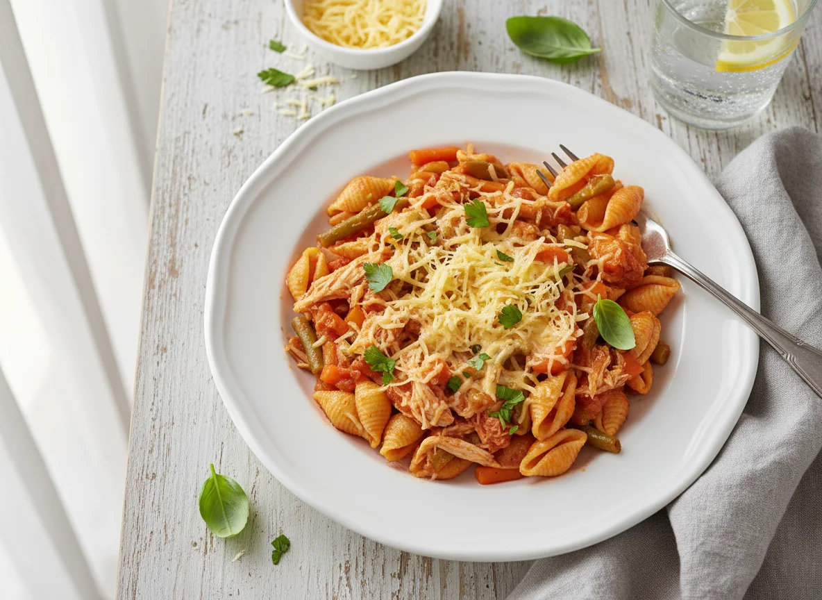 Паста с овощами и сыром photo