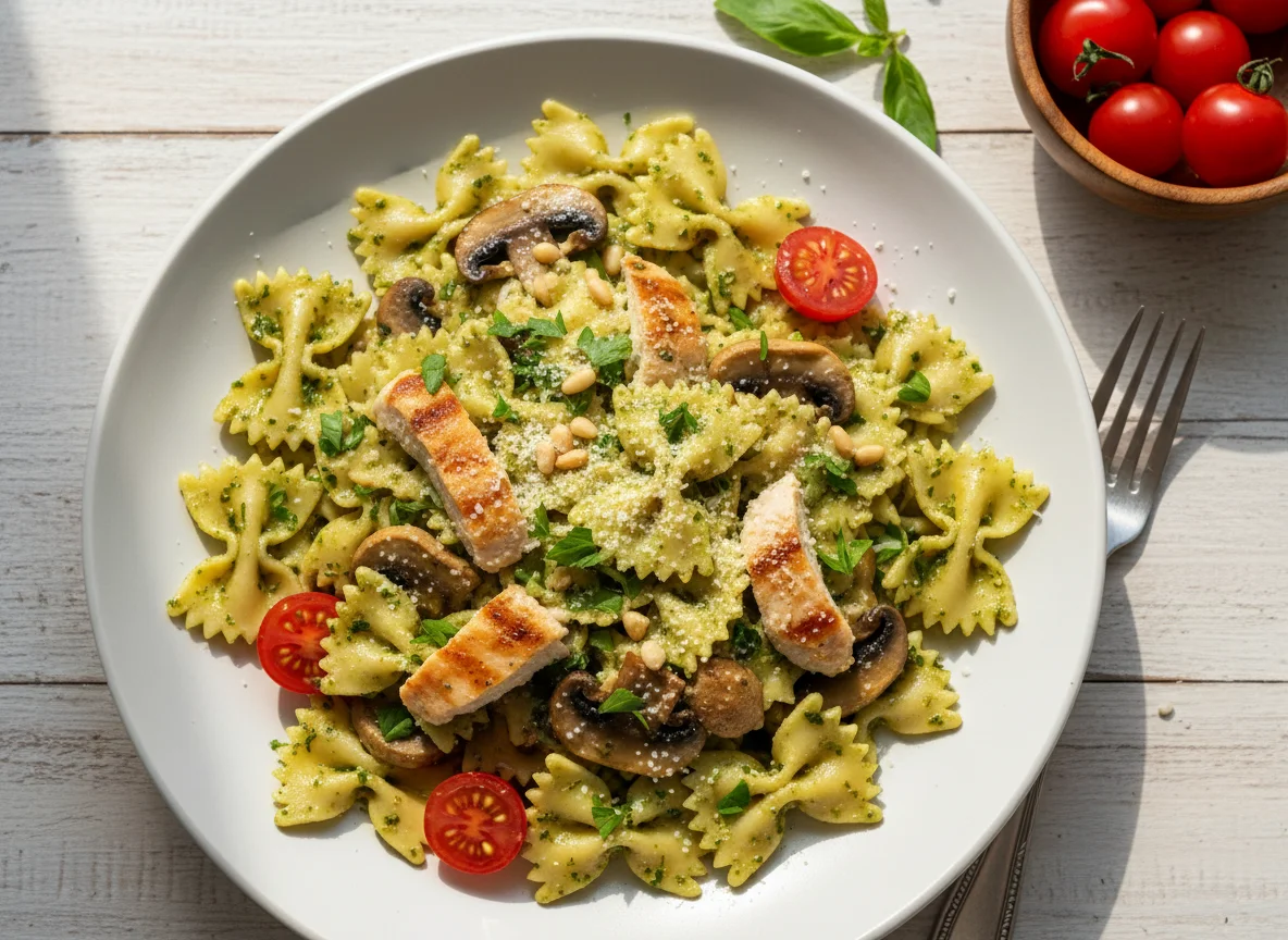 Паста с песто и курицей photo