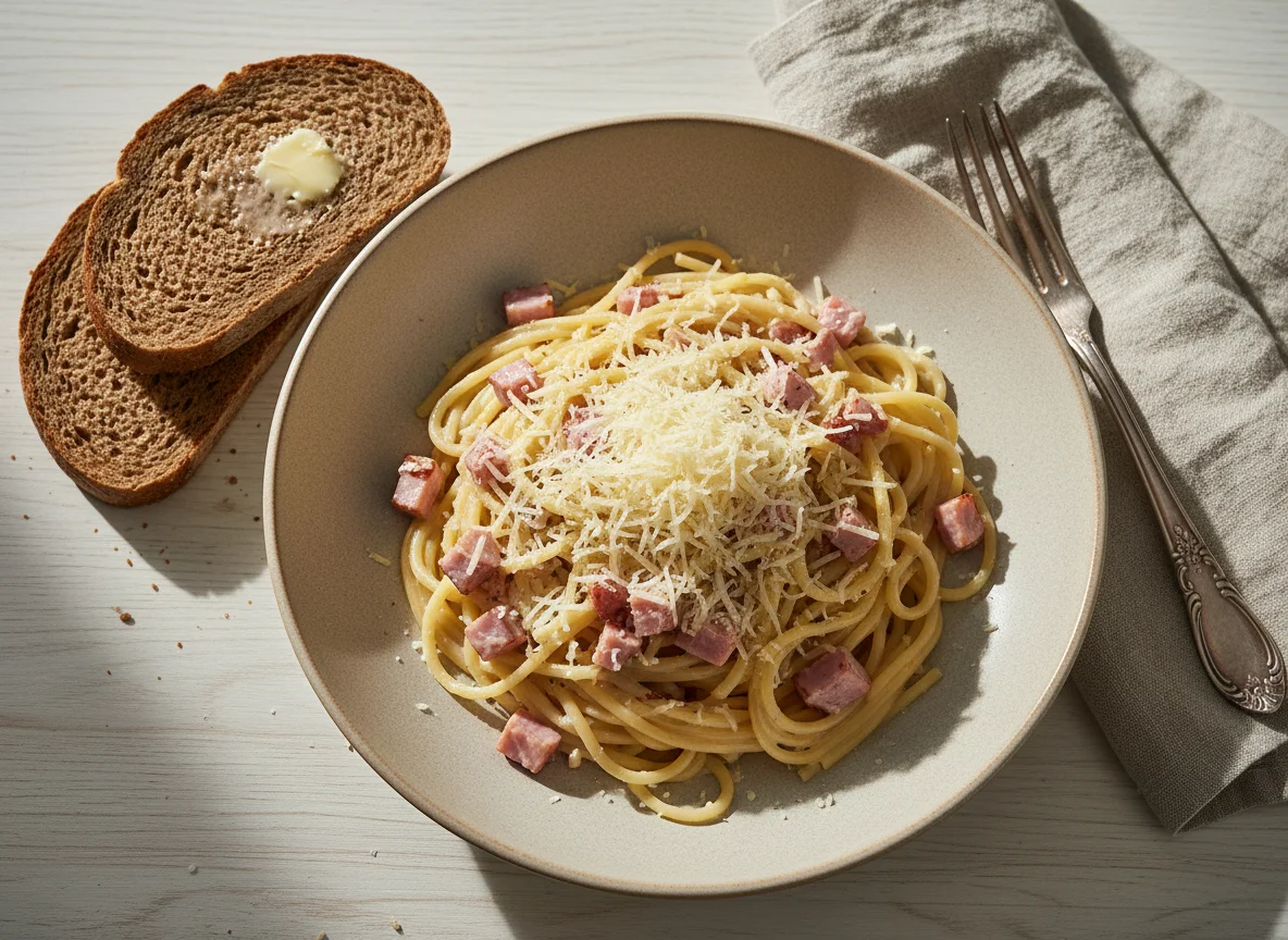 Паста с соусом и хлебом photo