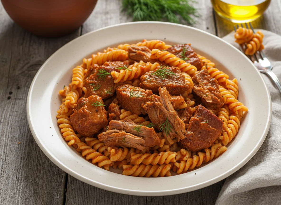 Паста с тушеным мясом photo