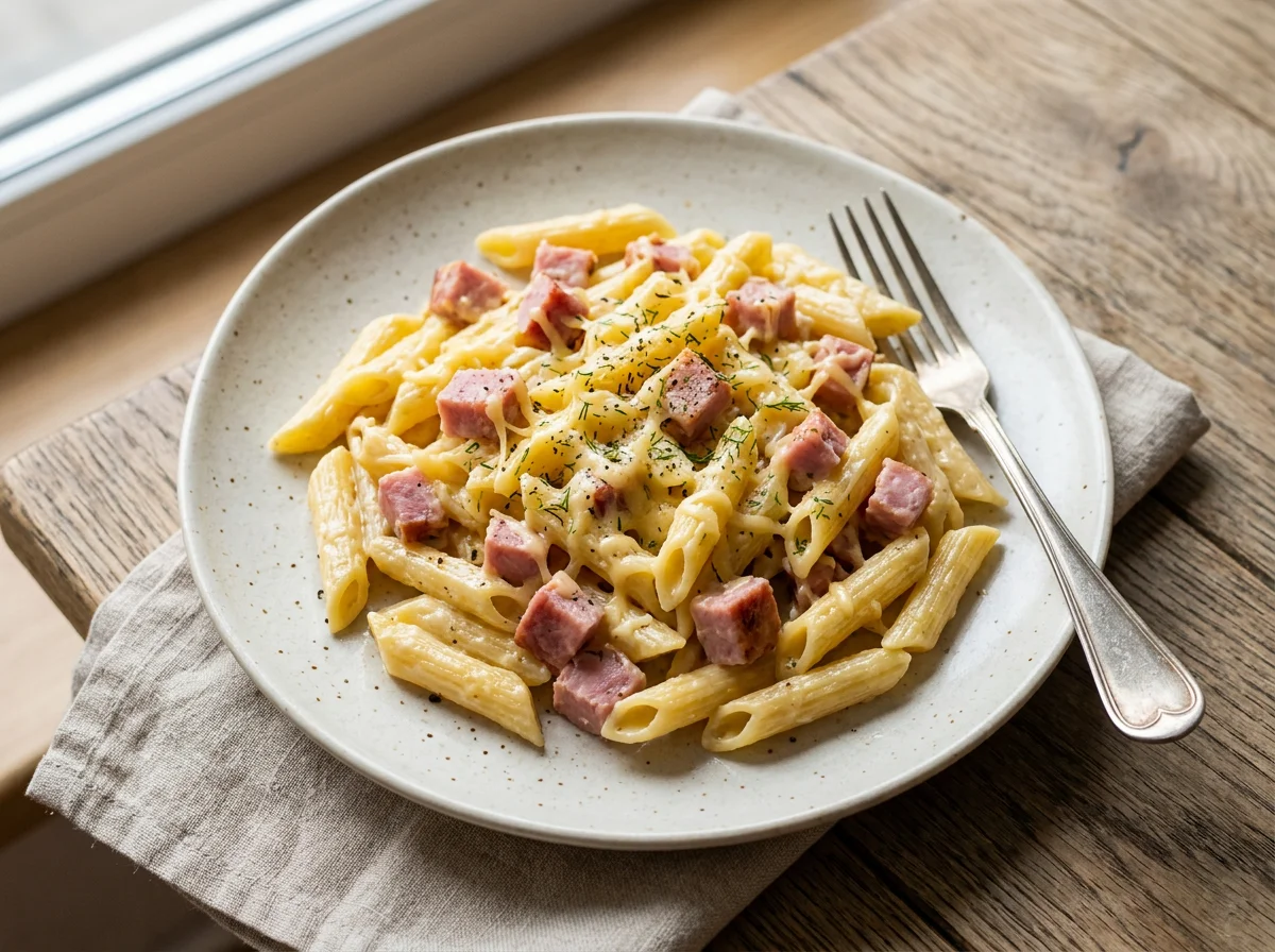 Паста с ветчиной и сыром photo