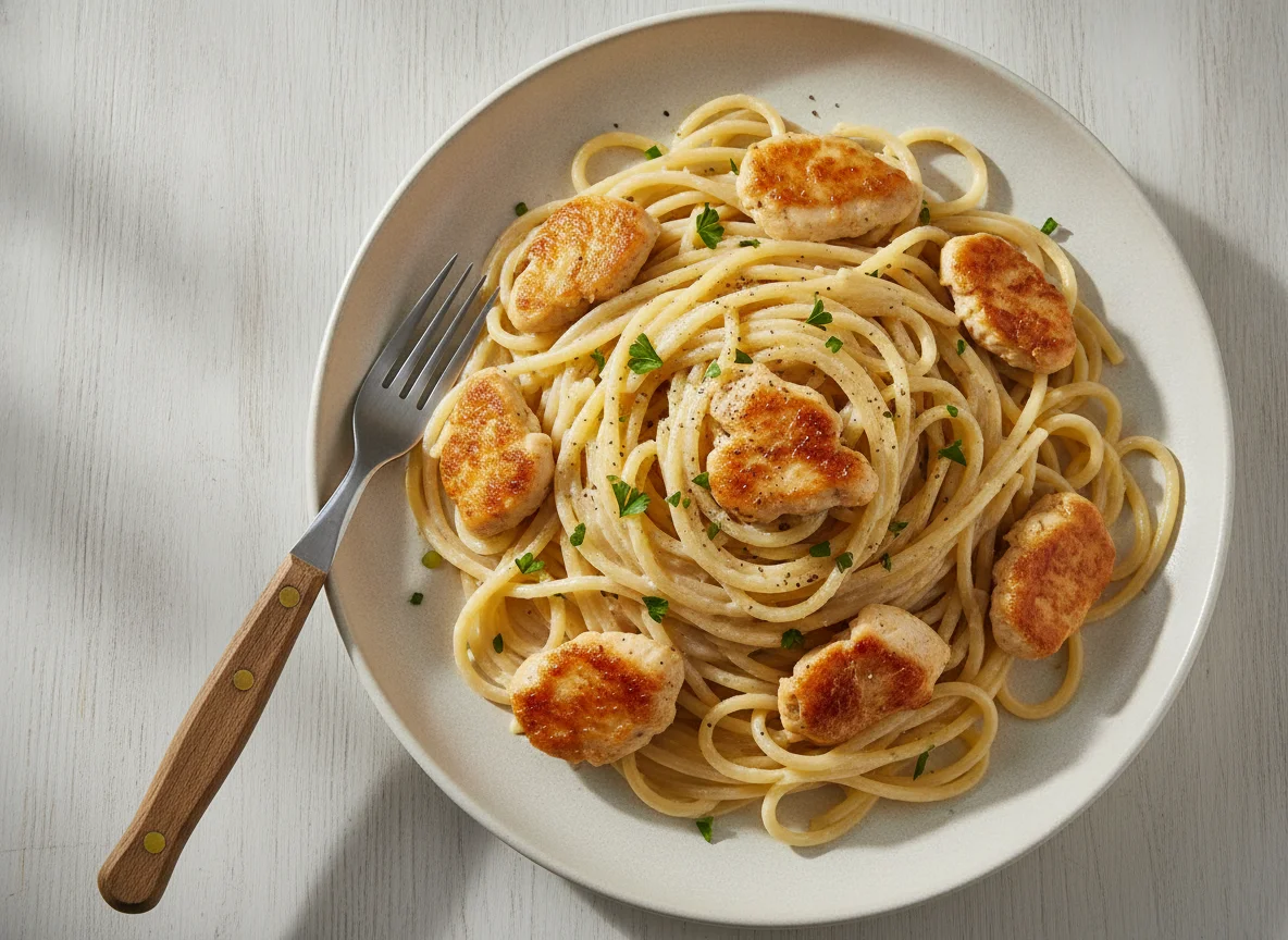 Паста со сливочным соусом и курицей photo