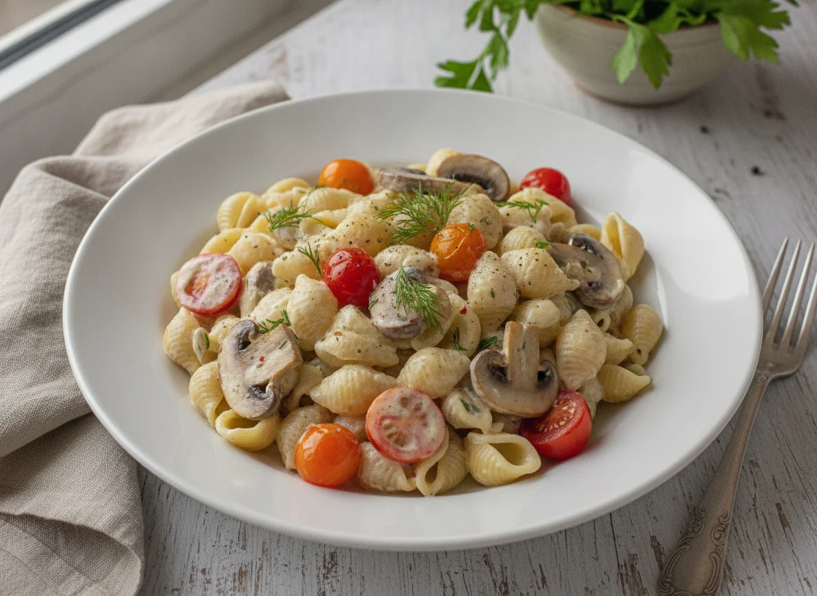 Паста в сливочном соусе с овощами photo