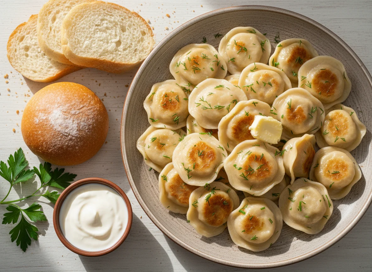 Пельмени с хлебом photo