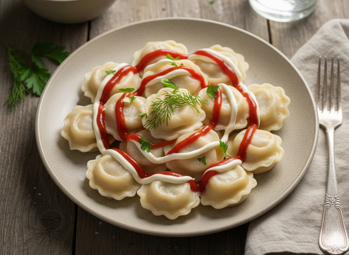 Пельмени с майонезом и кетчупом photo