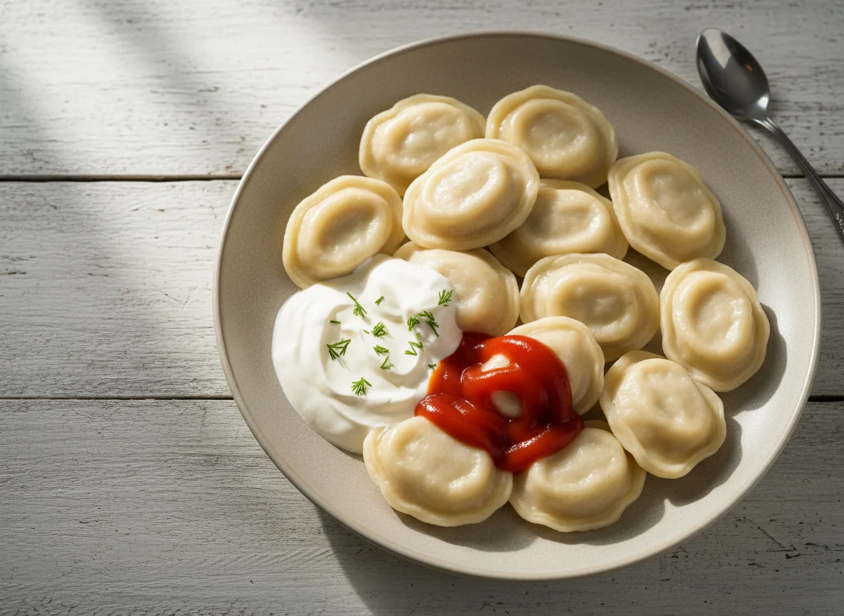 Пельмени со сметаной и кетчупом photo