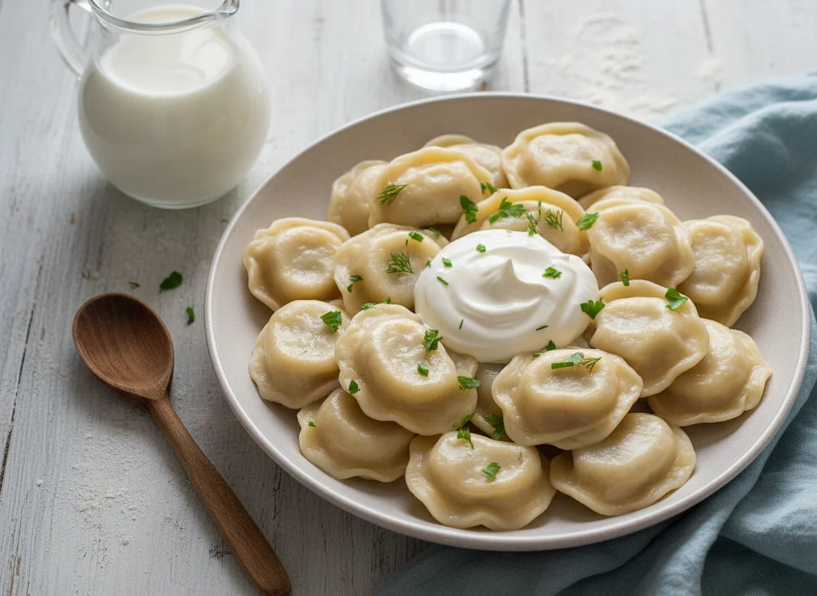 Пельмени со сметаной и молоко photo