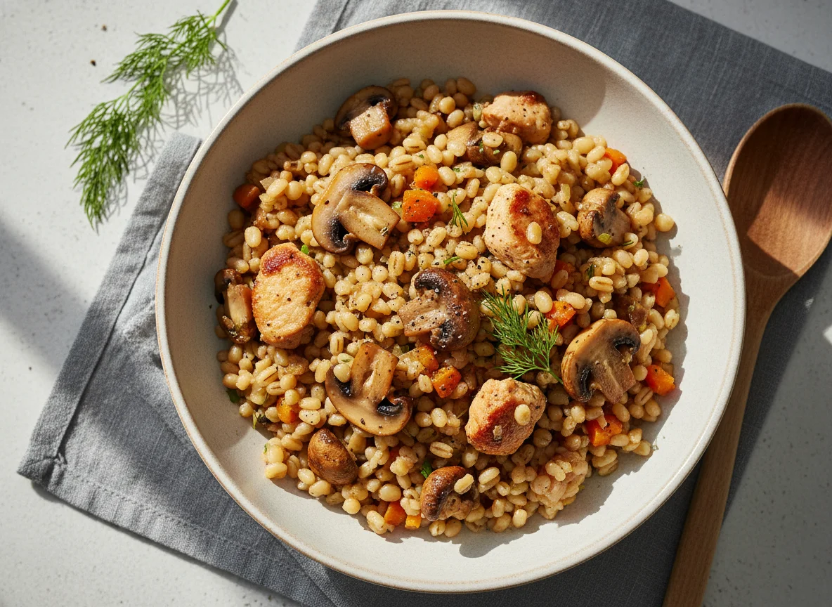 Перловая каша с грибами и мясом photo