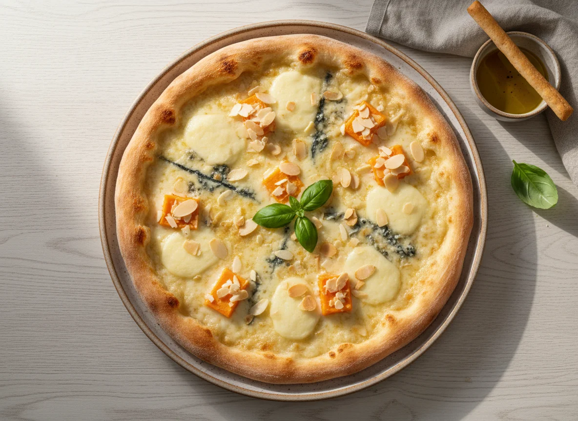 Пицца Четыре Сыра с миндалем photo