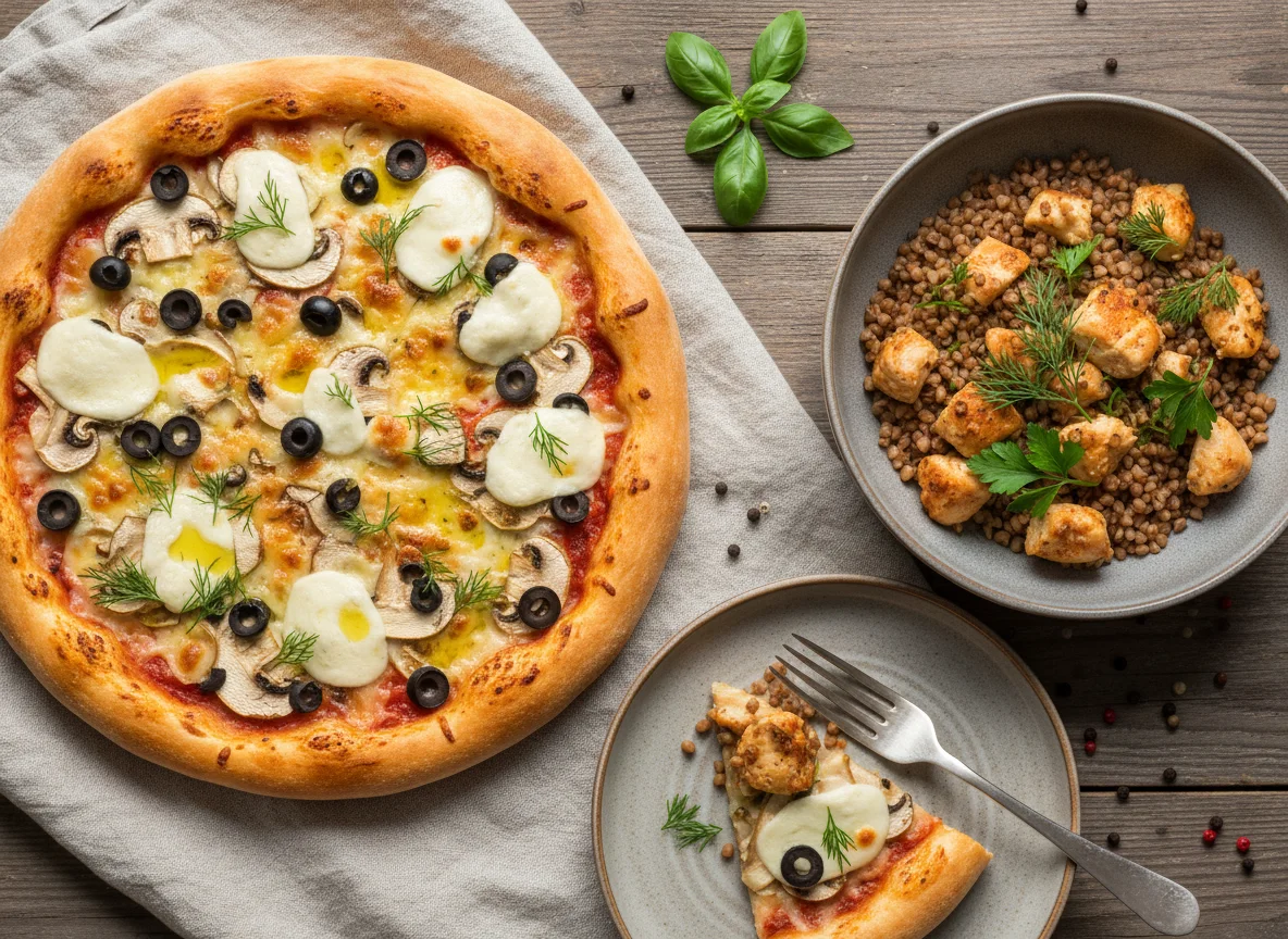 Пицца и гречка с курицей photo