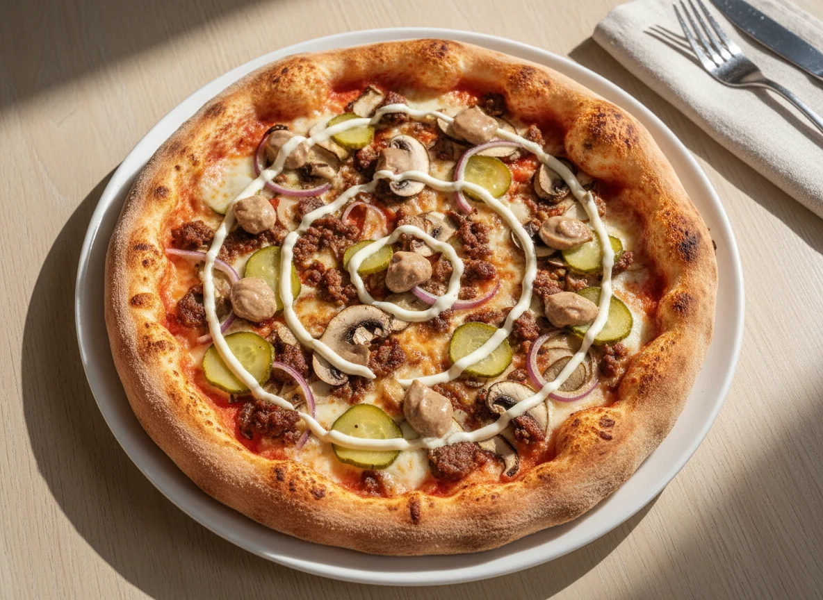 Пицца с говядиной и грибами photo