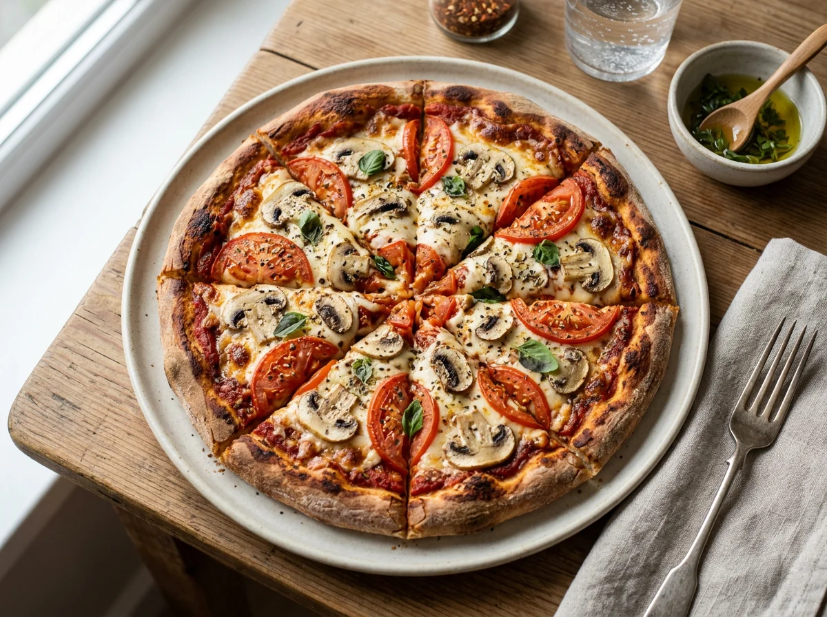 Пицца с грибами и томатами photo