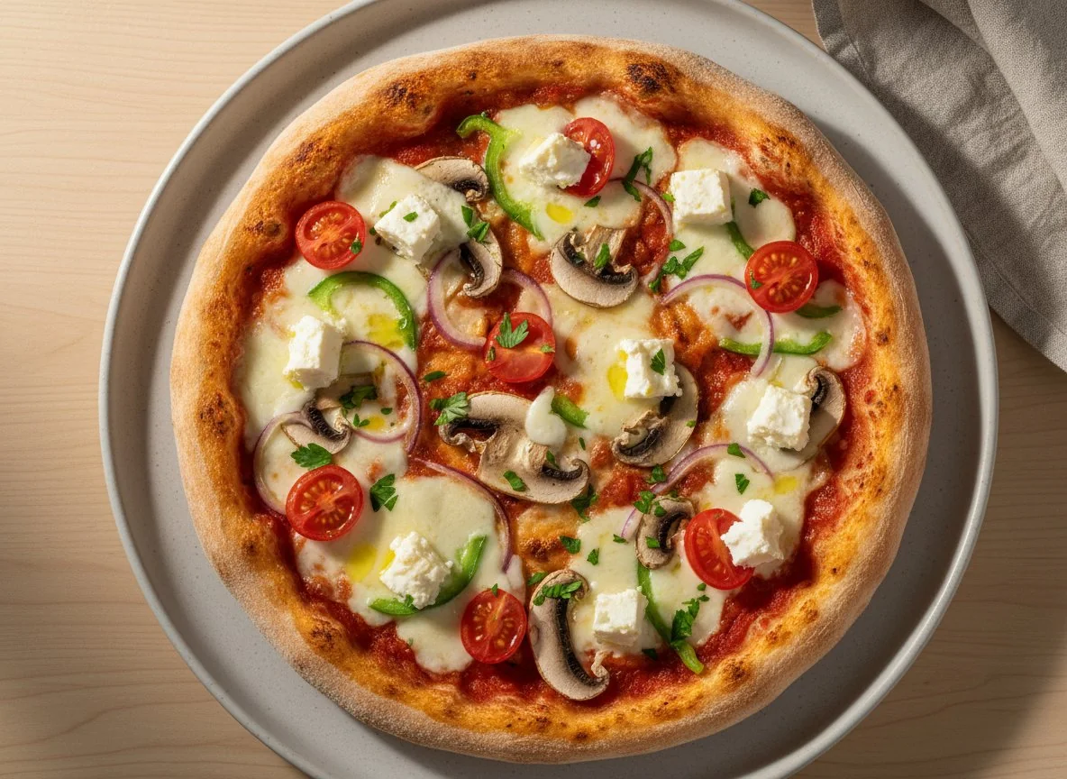 Пицца с грибами, овощами и сыром фета photo