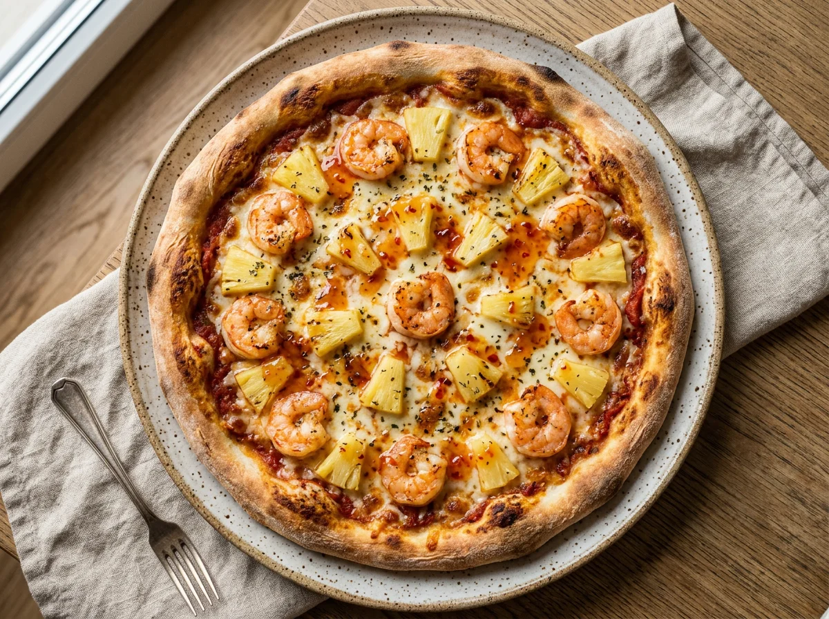 Пицца с креветками и ананасами photo