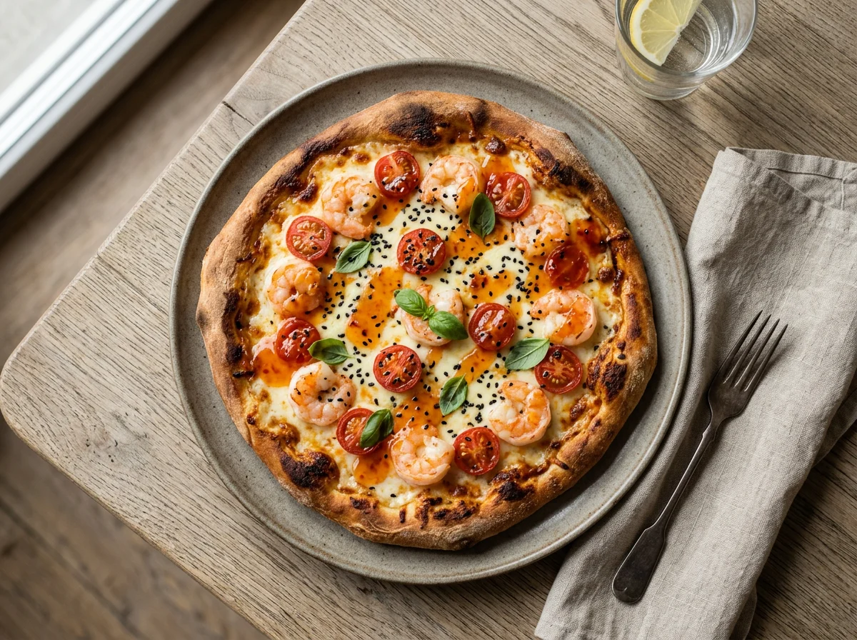 Пицца с креветками и томатами photo