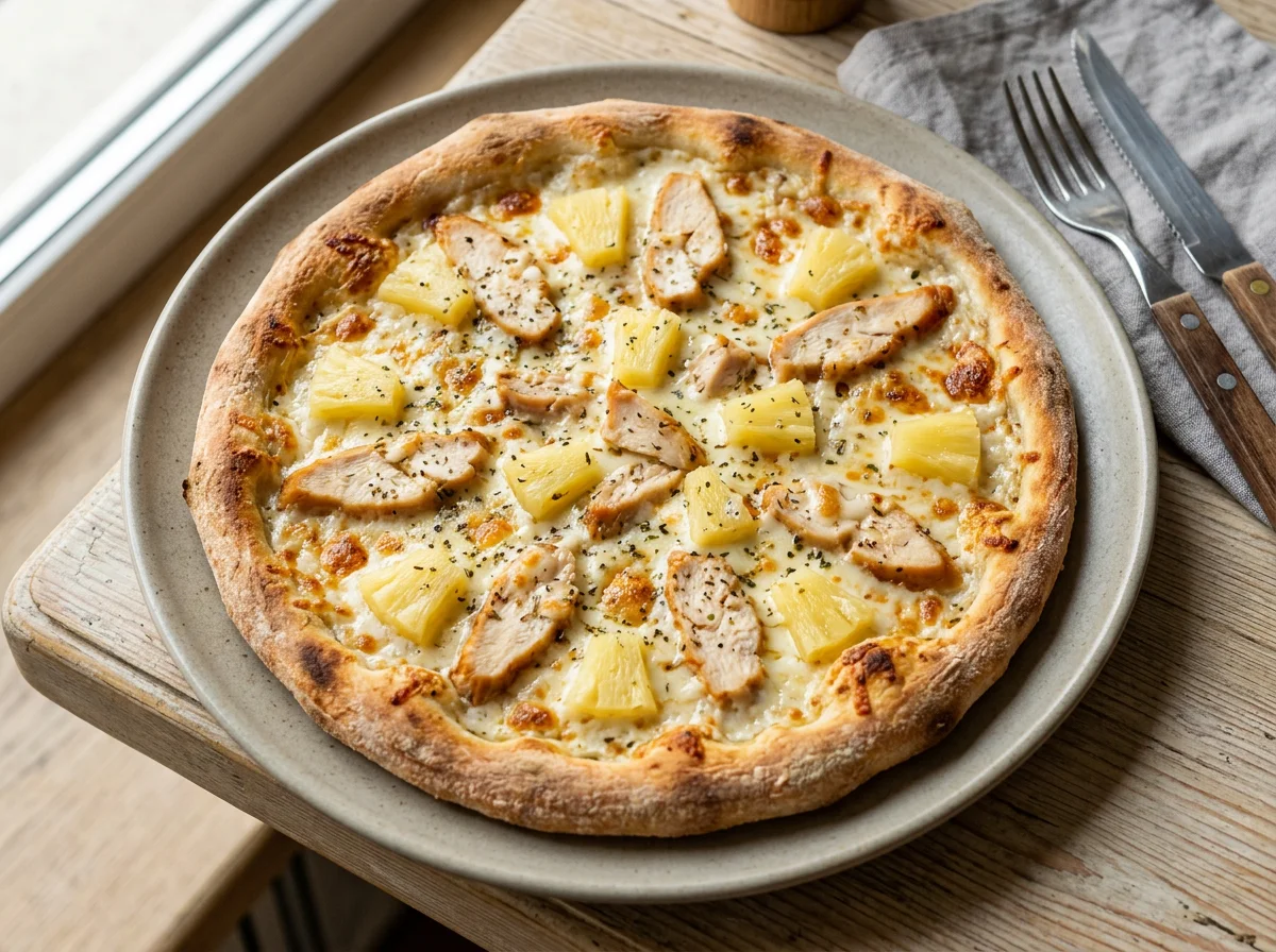 Пицца с курицей и ананасами photo