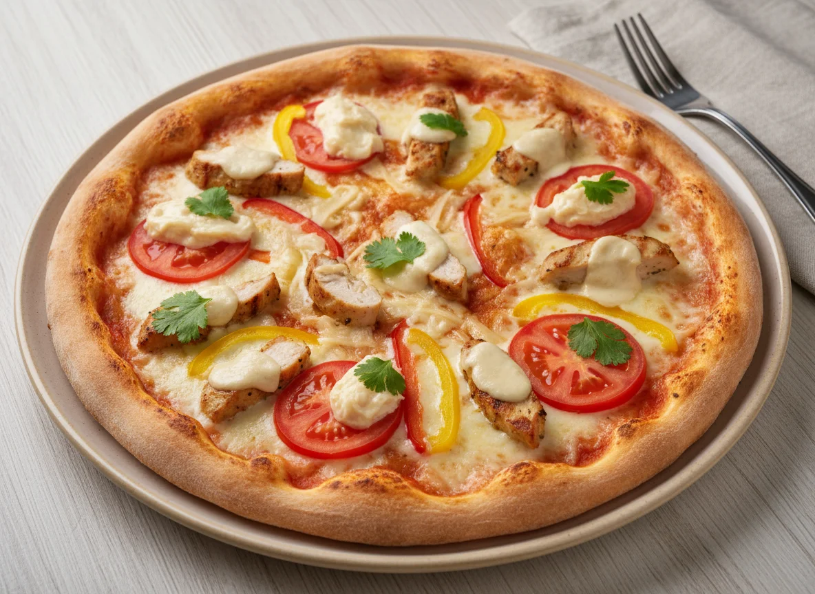 Пицца с курицей и копченым сыром photo