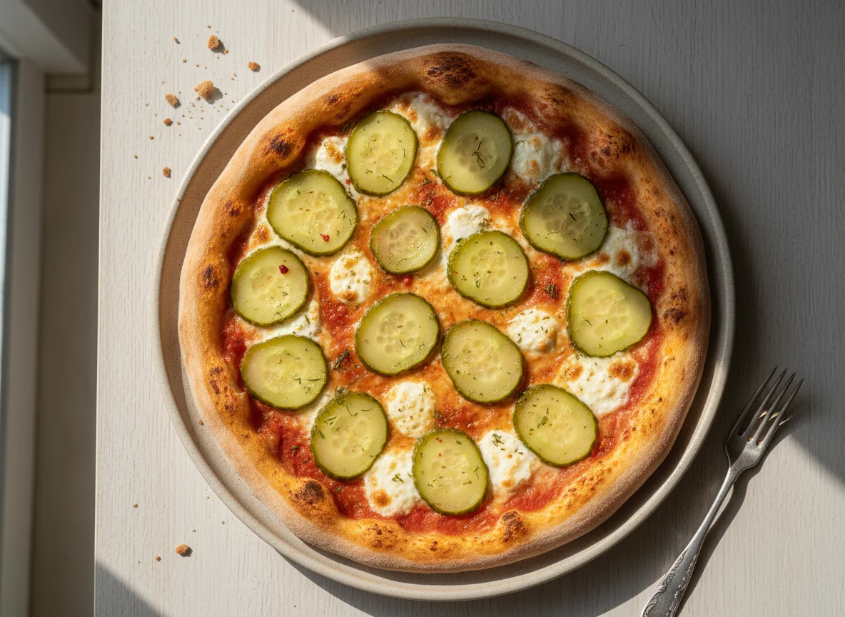 Пицца с маринованными огурцами и сыром photo