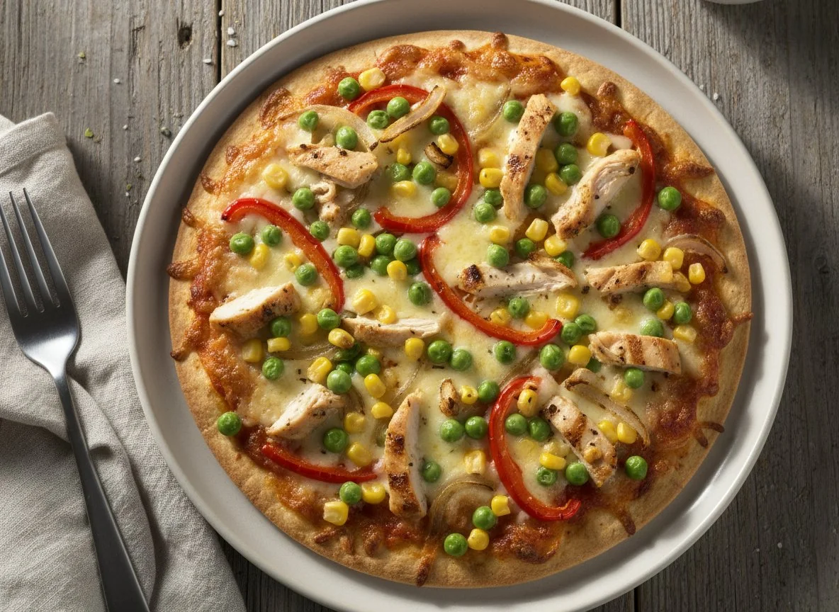 Пицца с овощами и мясом photo