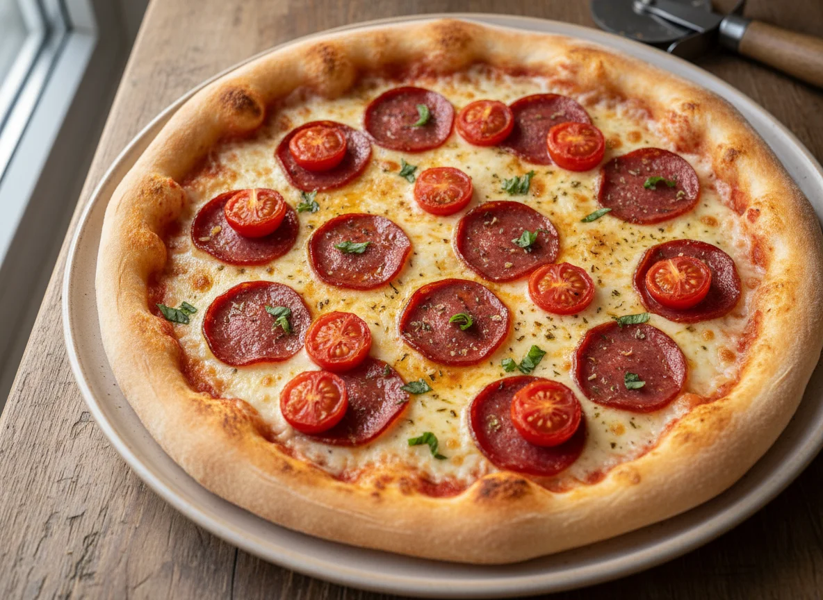 Пицца с пепперони и томатами photo