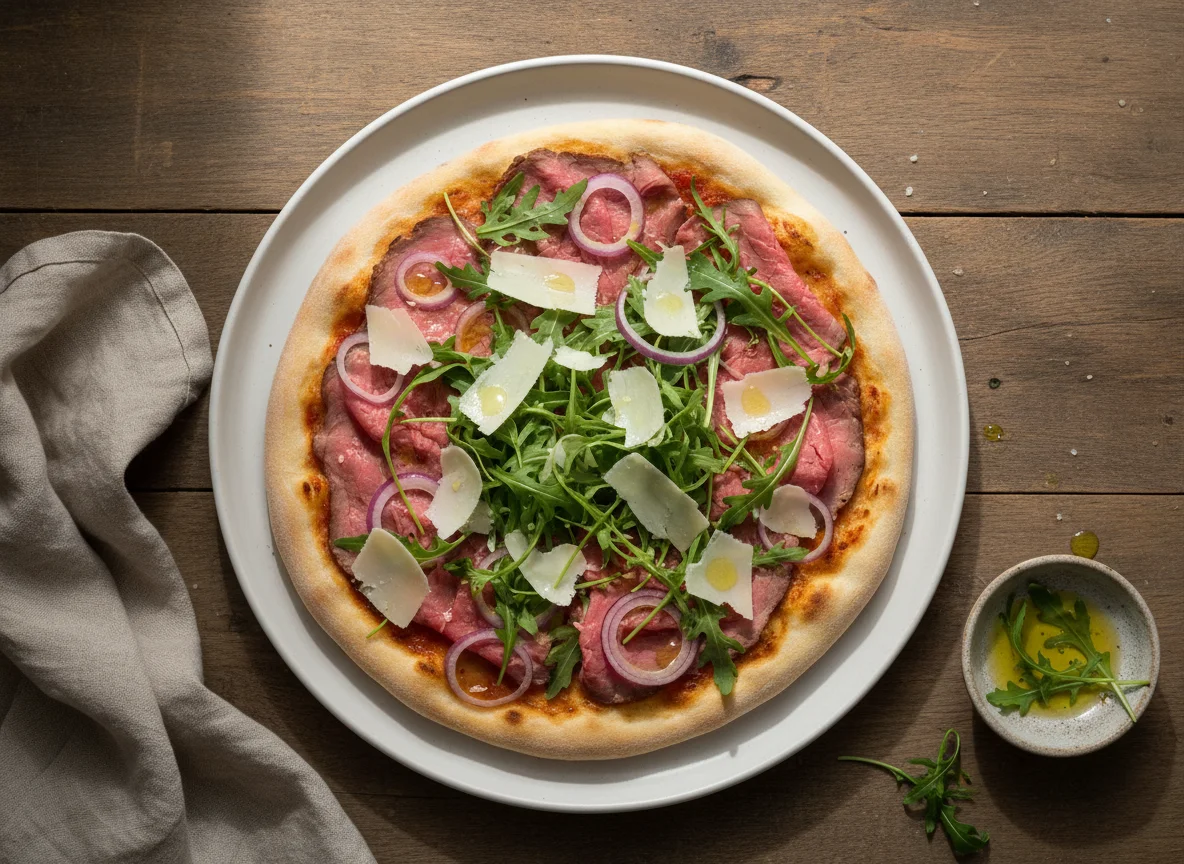 Пицца с ростбифом и рукколой photo