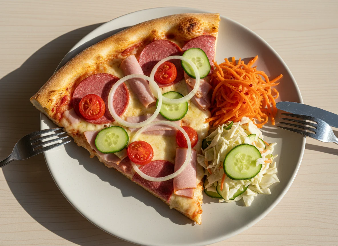 Пицца с салатами photo