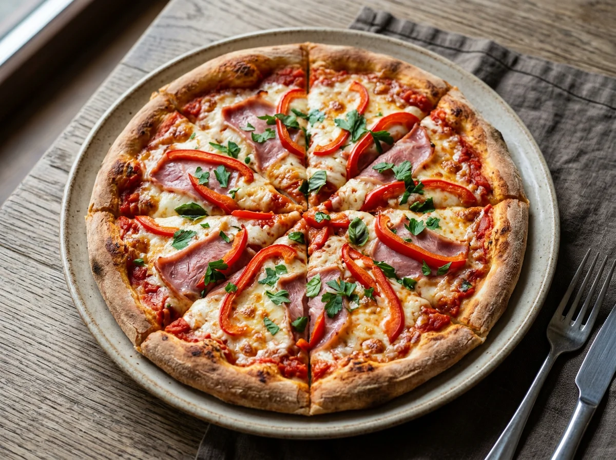 Пицца с ветчиной и перцем photo