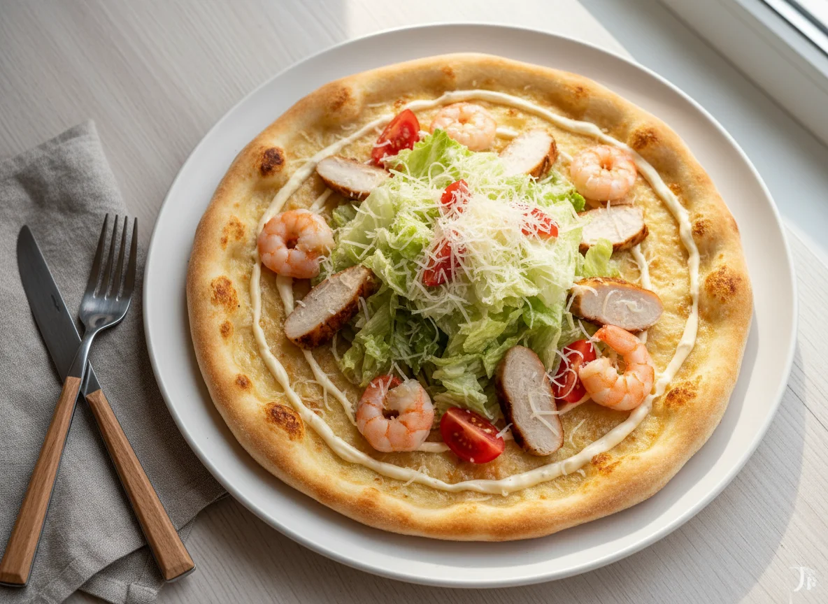 Пицца-салат с креветками и курицей photo