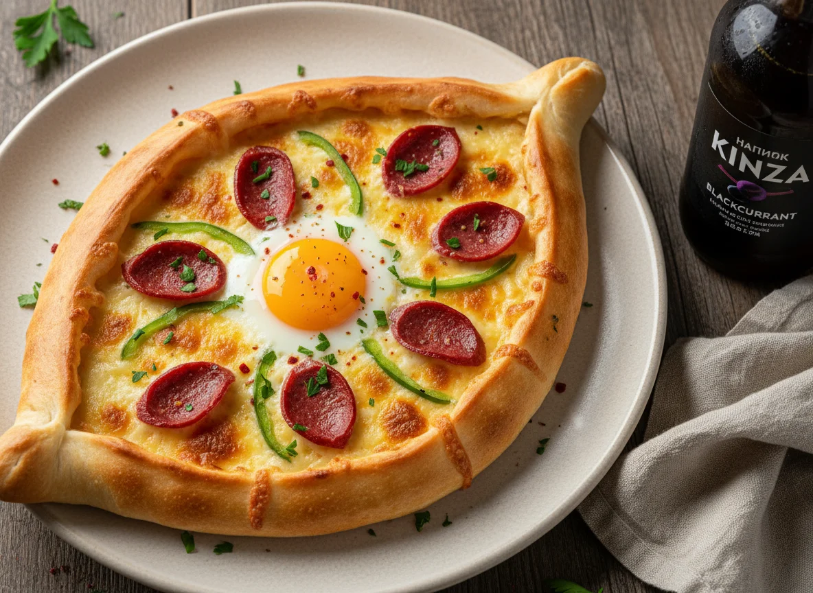 Пиде с суджуком, сыром, перцем и яйцом photo