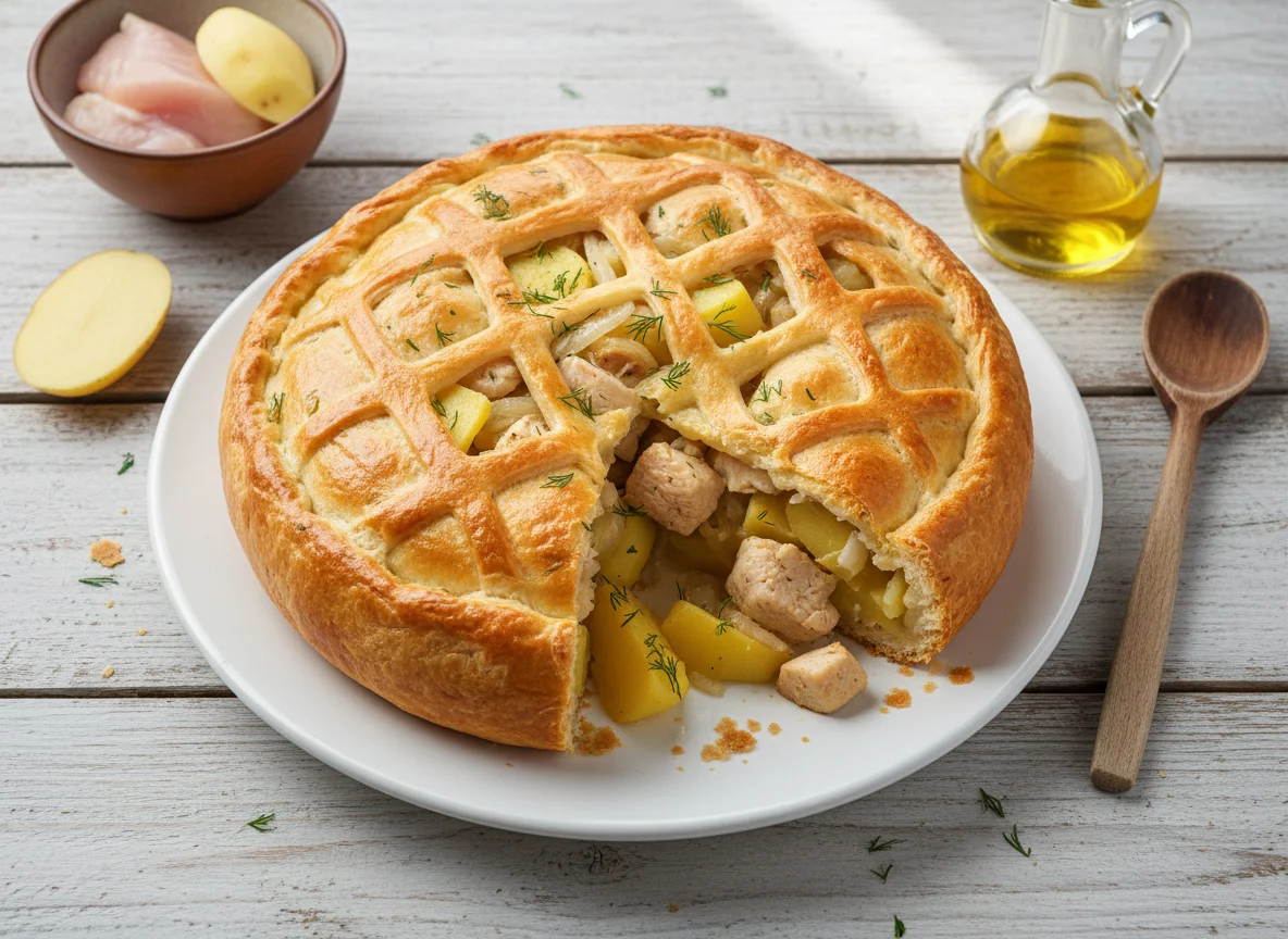 Пирог с картофелем и курицей photo