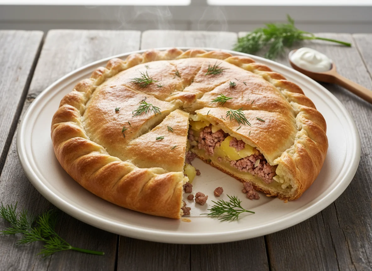 Пирог с картошкой и мясом photo