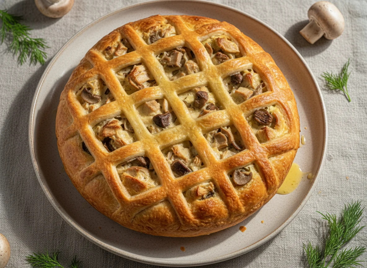 Пирог с курицей и грибами photo
