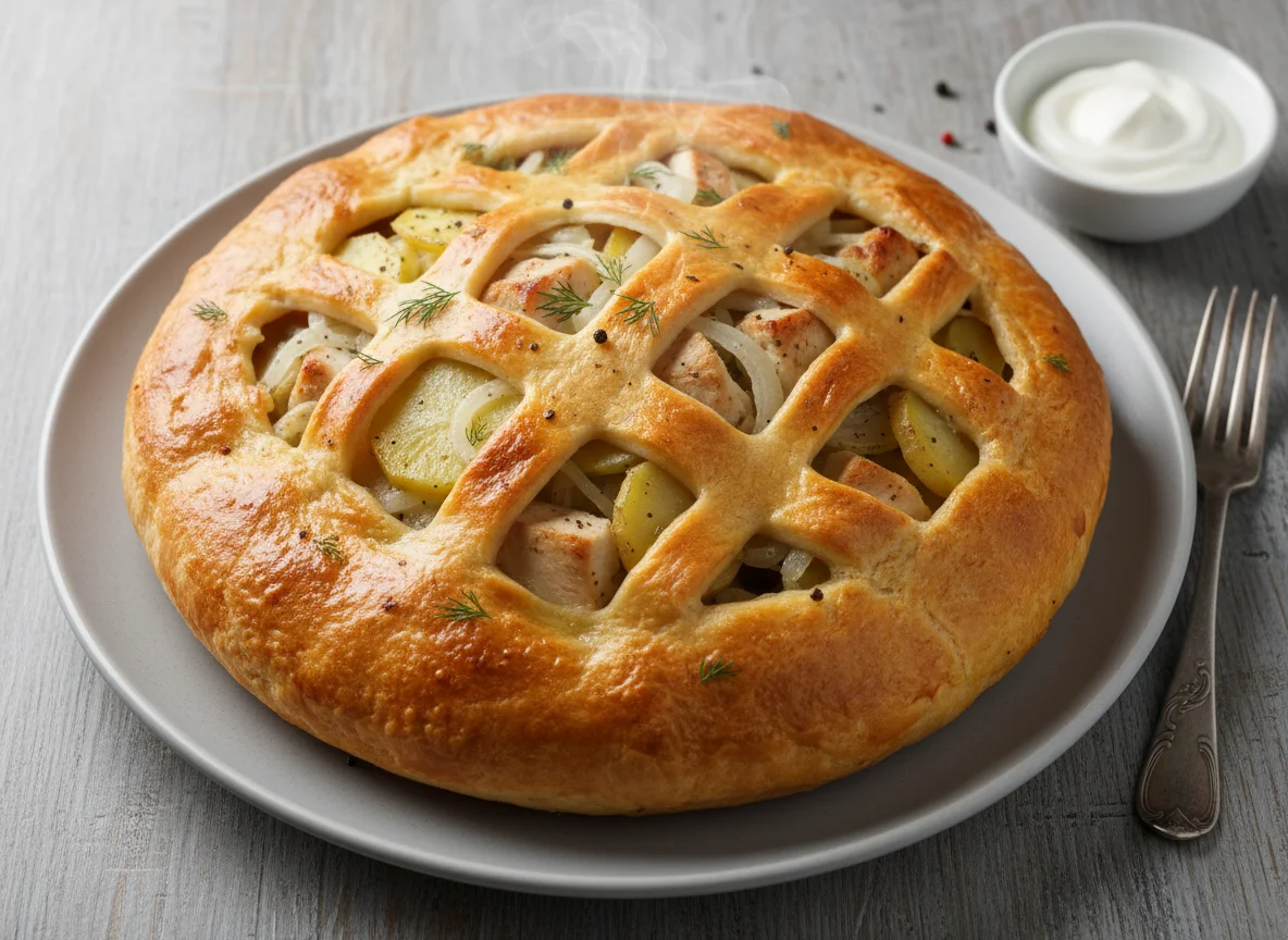 Пирог с курицей и картофелем photo