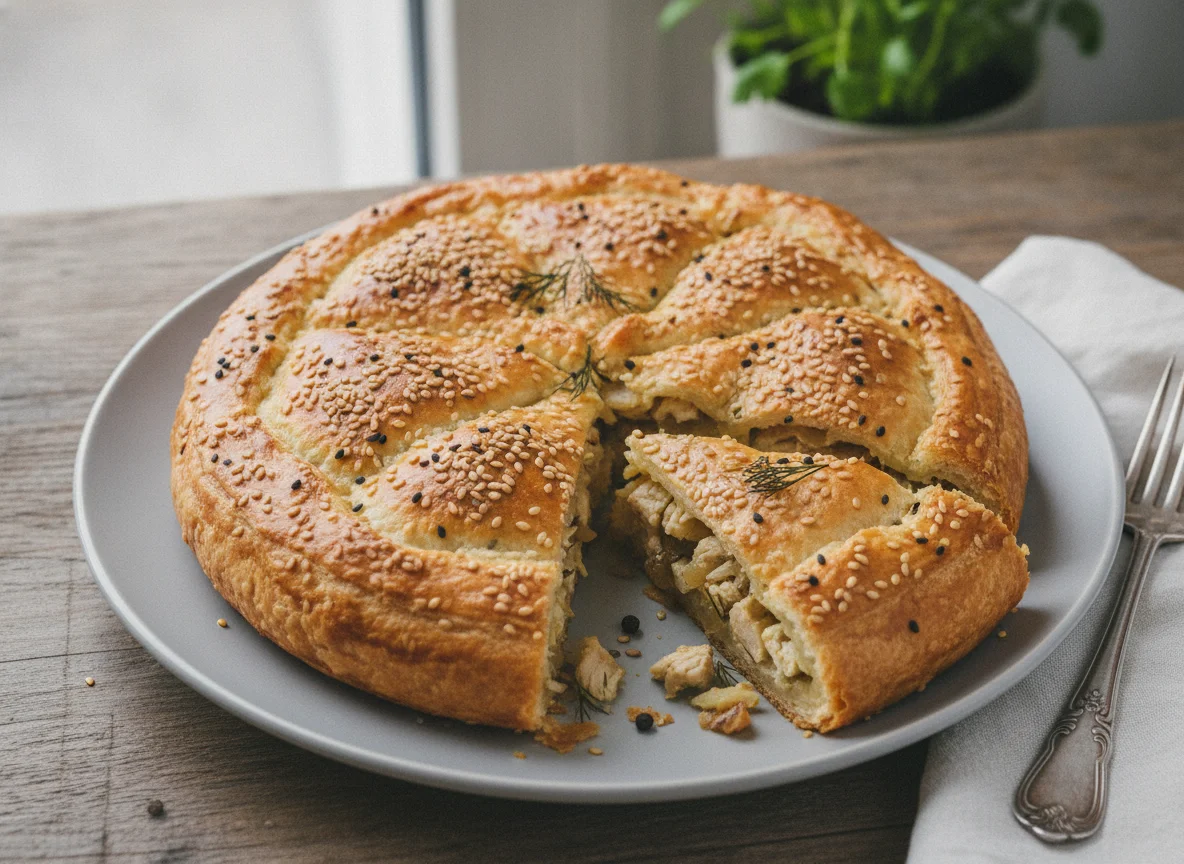 Пирог с мясом и кунжутом photo