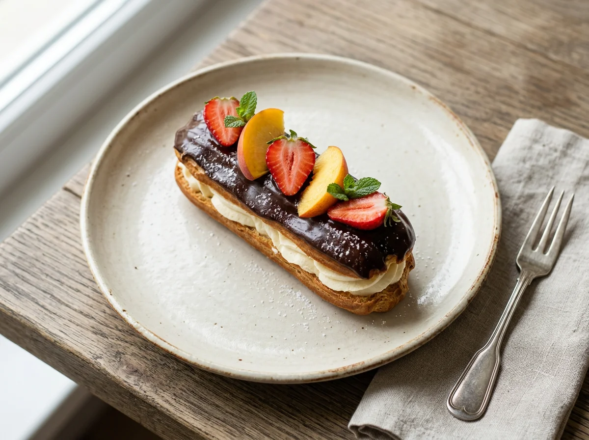 Пирожное с кремом и фруктами photo