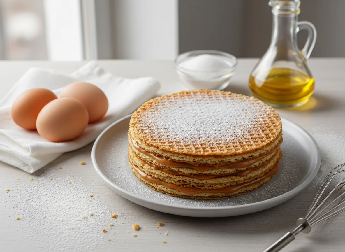 Пирожное с вареной сгущенкой и вафлей photo