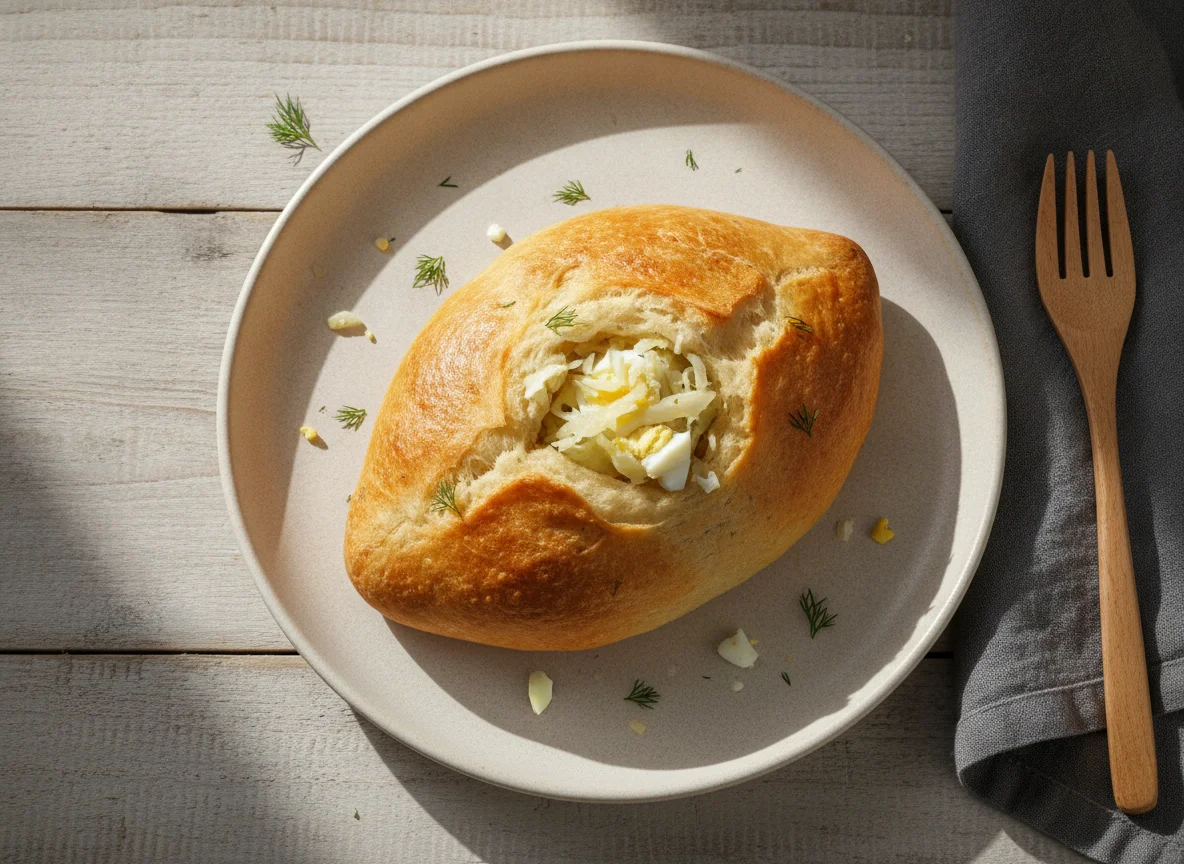 Пирожок с капустой и яйцом photo