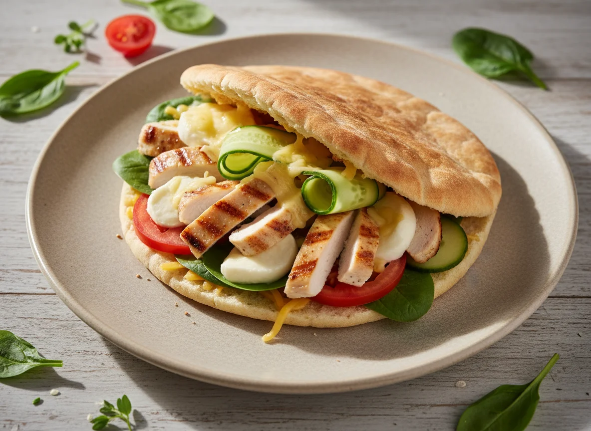 Пита с курицей, сыром и овощами photo