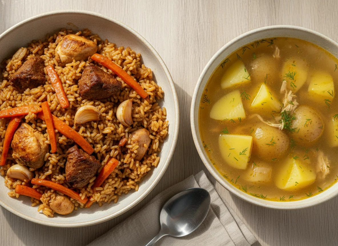Плов и картофельный суп photo
