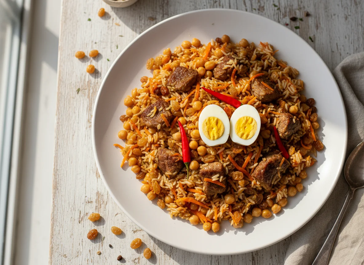 Плов с бараниной, нутом и изюмом photo