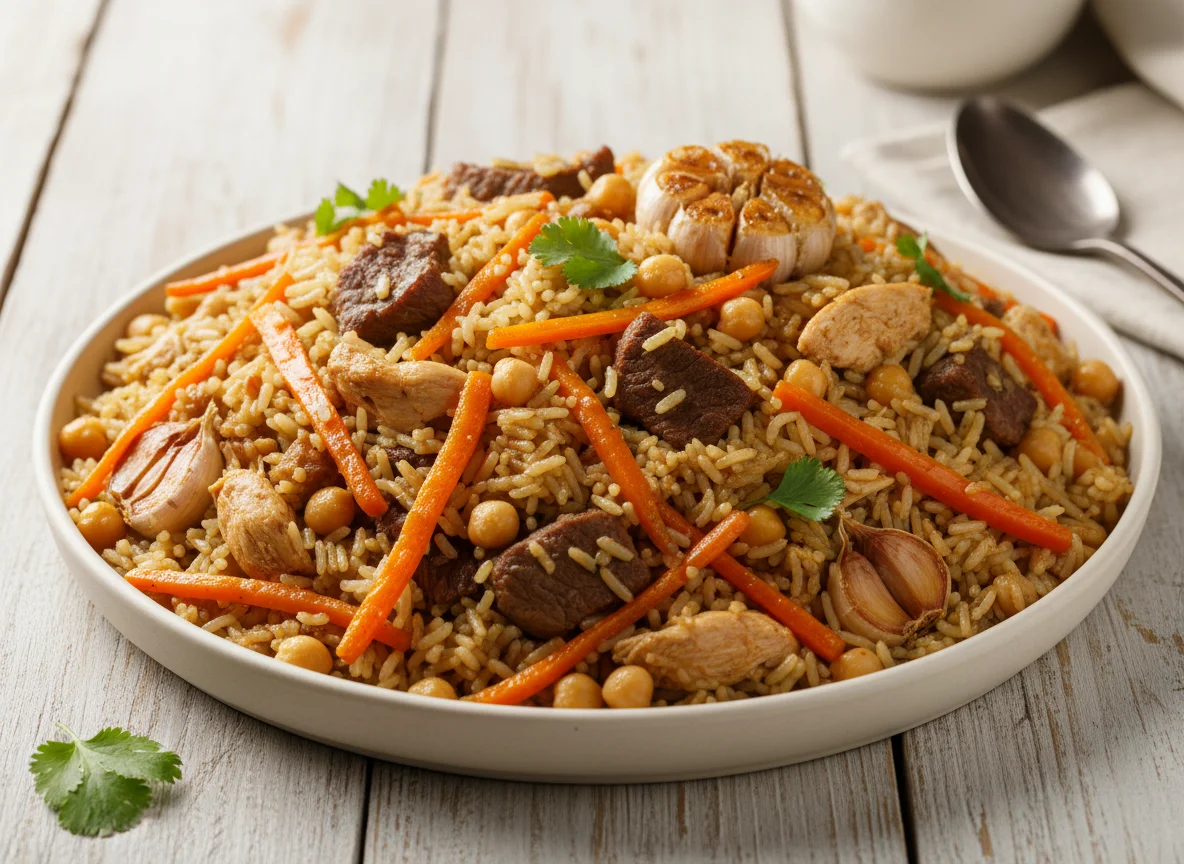 Плов с говядиной и курицей photo