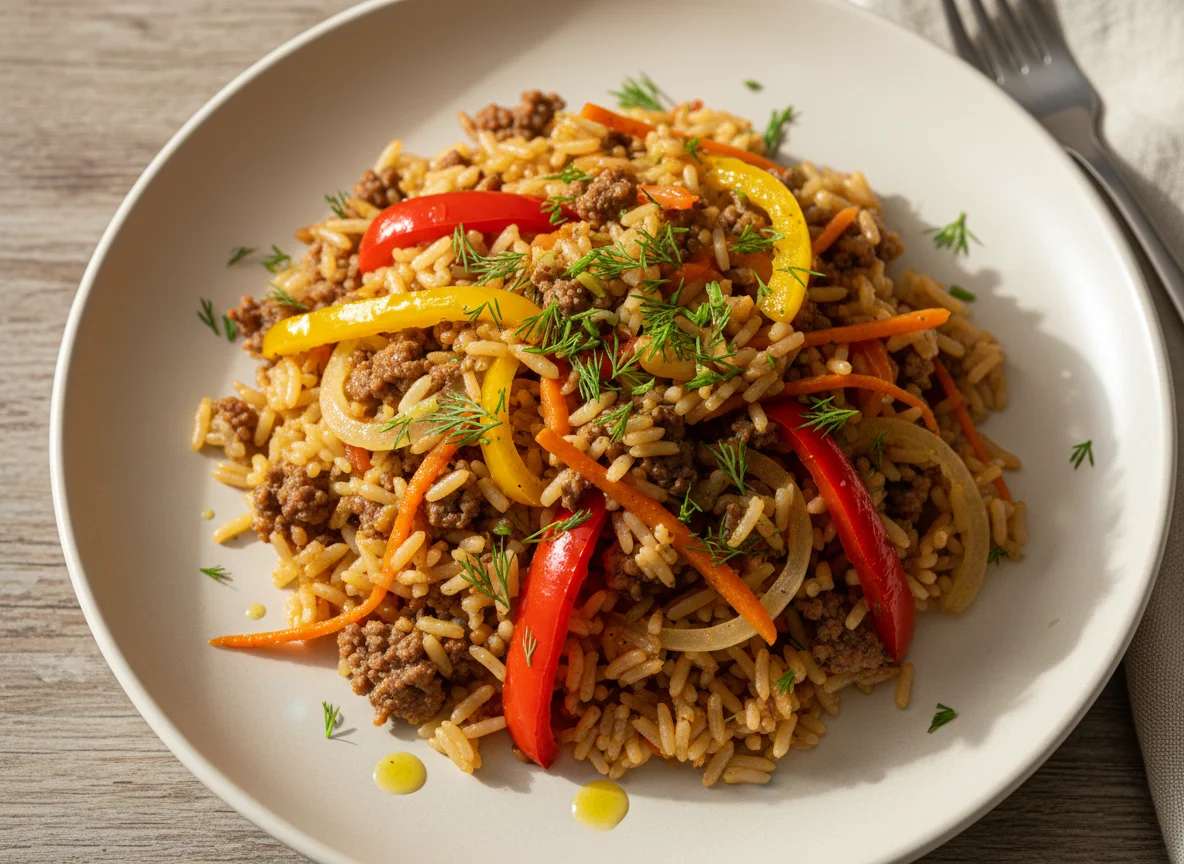 Плов с говядиной и овощами photo