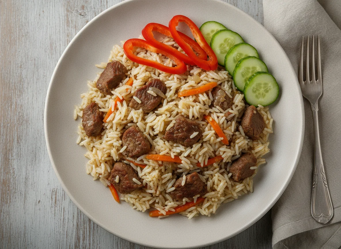 Плов с говядиной и свежими овощами photo