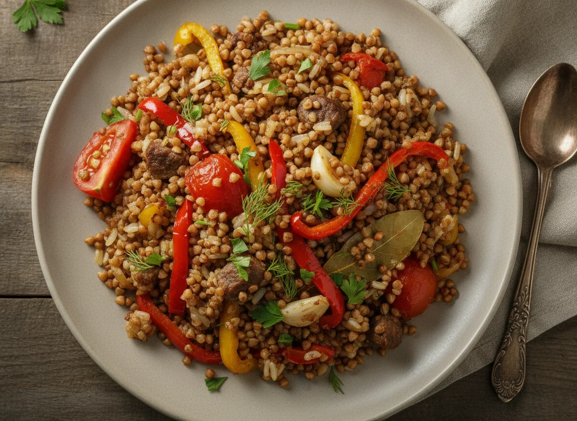 Плов с гречкой и рисом photo