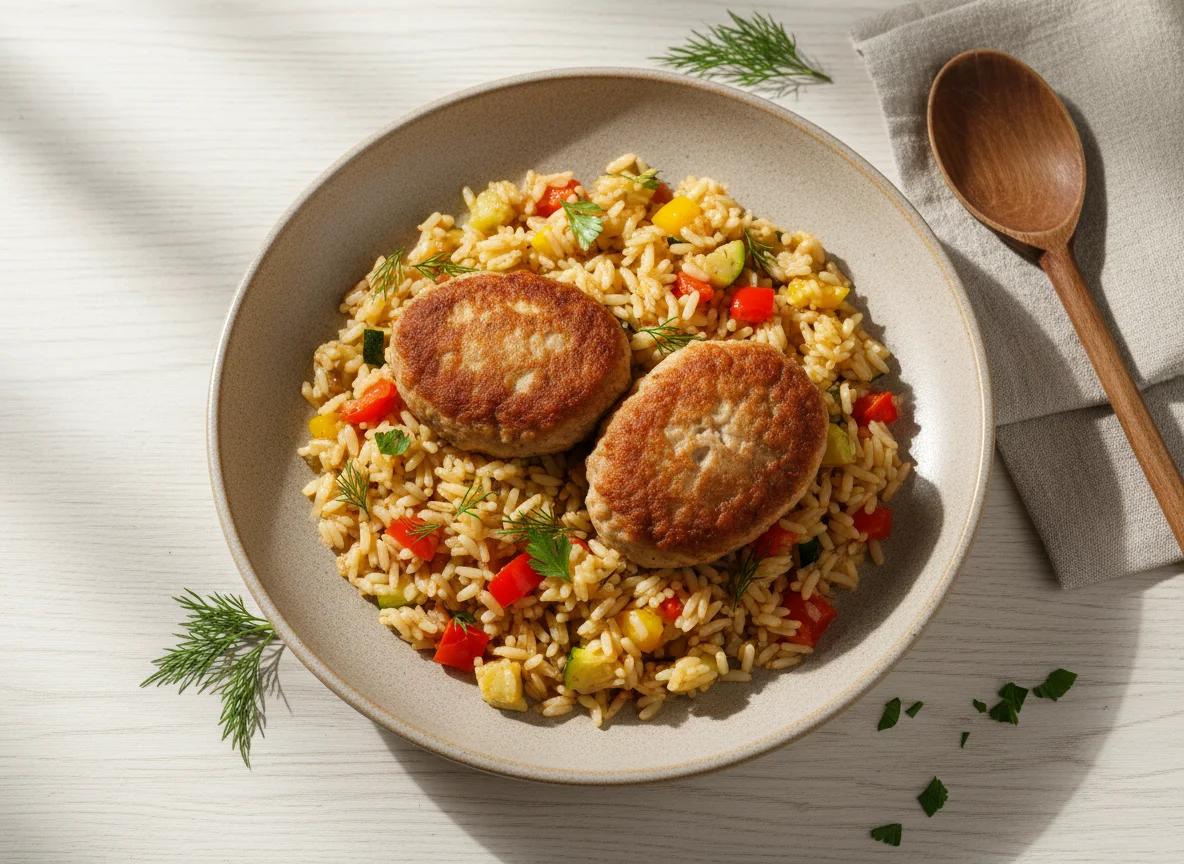 Плов с котлетами photo